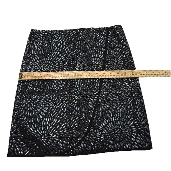 LOFT Petites 00P Black Metallic Brocade Mini Skirt Floral Wrap Overlay Cocktail - Picture 7 of 11